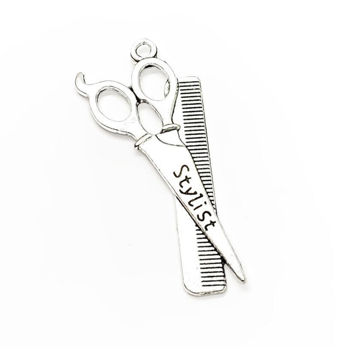 1 Breloque Styliste, Breloques Salon, Breloque Individuelle, Breloques Ciseaux et Peigne, Cadeau Coiffeuse, Breloque Girlie, Breloque Adolescente, Bijou de Cheveux