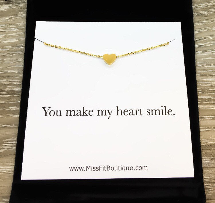 Carte « Tu fais sourire mon cœur », Collier petit cœur, Collier féminin, Cadeau romantique pour votre copine, Cadeau de votre copain, Cadeau de votre mari