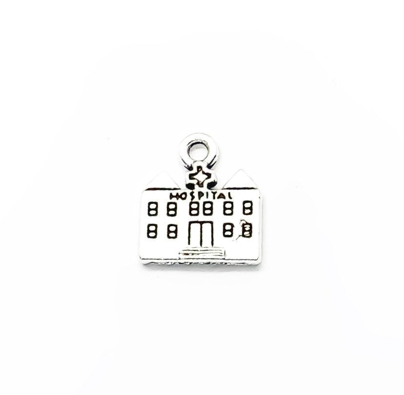 1 Breloque Hôpital, Breloques individuelles, Breloques Médicales, Breloque Infirmière, Breloques Médecin, Cadeau pour Personnel Hospitalier, Breloques Bâtiment, Apprêts de Bijoux