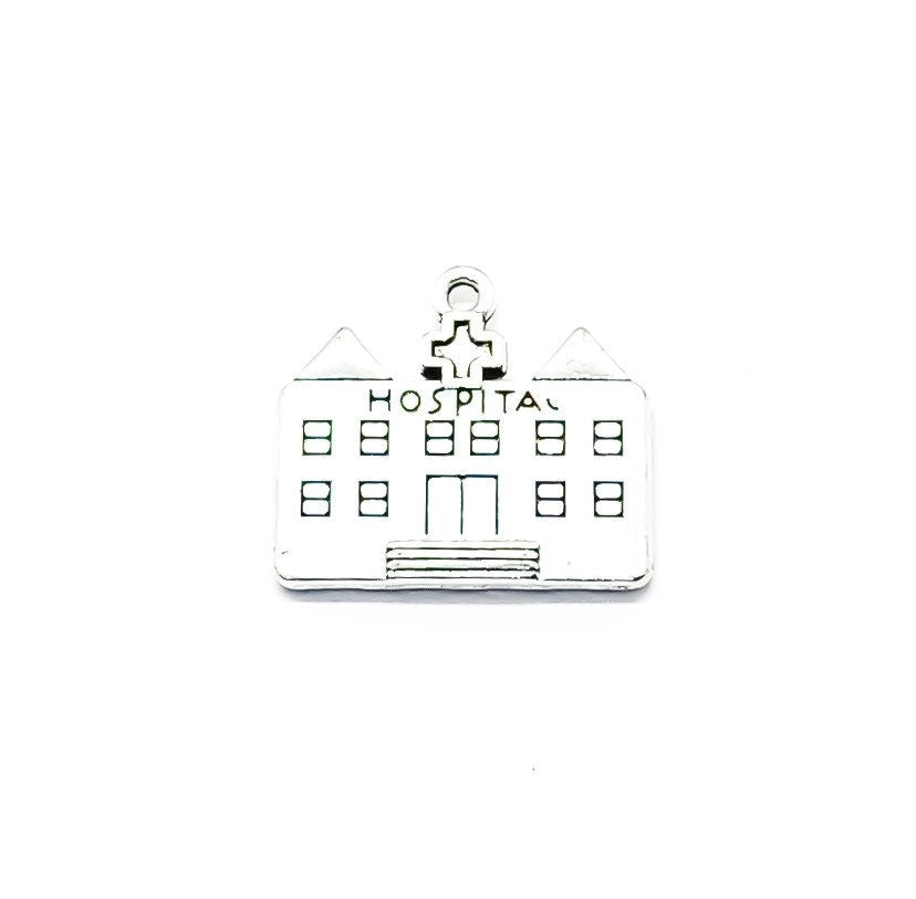 1 Breloque Hôpital, Breloques individuelles, Breloques Médicales, Breloque Infirmière, Breloques Médecin, Cadeau pour Personnel Hospitalier, Breloques Bâtiment, Apprêts de Bijoux