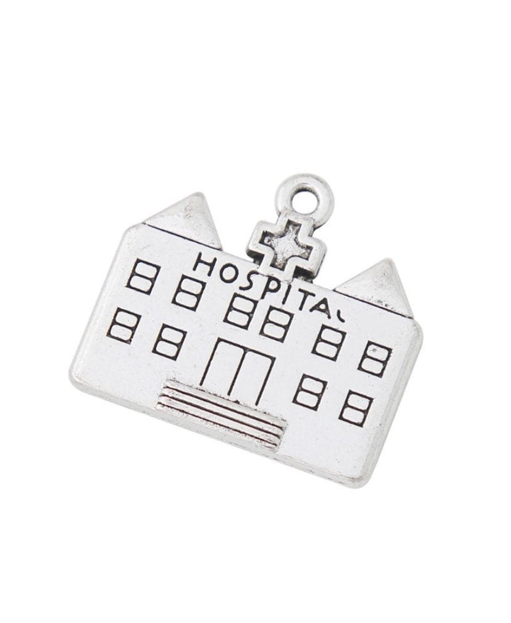 1 Breloque Hôpital, Breloques individuelles, Breloques Médicales, Breloque Infirmière, Breloques Médecin, Cadeau pour Personnel Hospitalier, Breloques Bâtiment, Apprêts de Bijoux