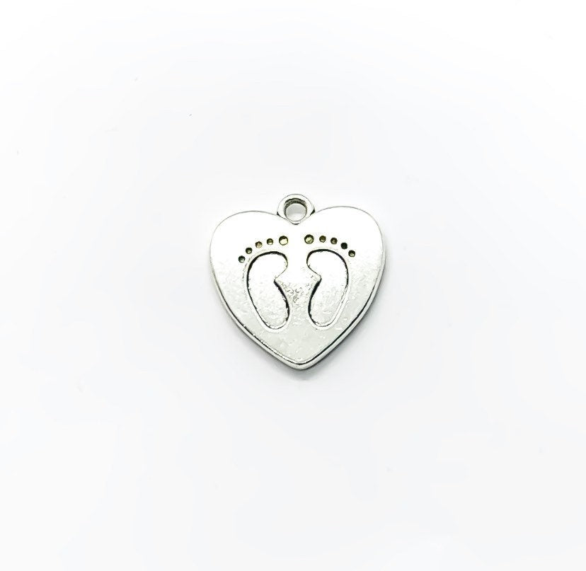 Breloque empreintes de pieds en forme de cœur argentée, breloques individuelles, breloques bébé, breloques maman, breloques mère, loisirs créatifs, breloques mignonnes, pendentif bébé