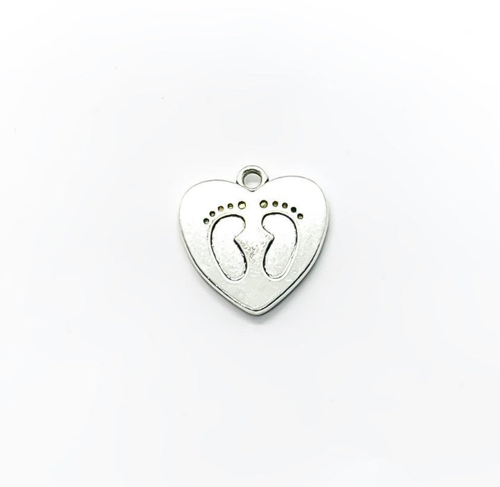 Breloque empreintes de pieds en forme de cœur argentée, breloques individuelles, breloques bébé, breloques maman, breloques mère, loisirs créatifs, breloques mignonnes, pendentif bébé