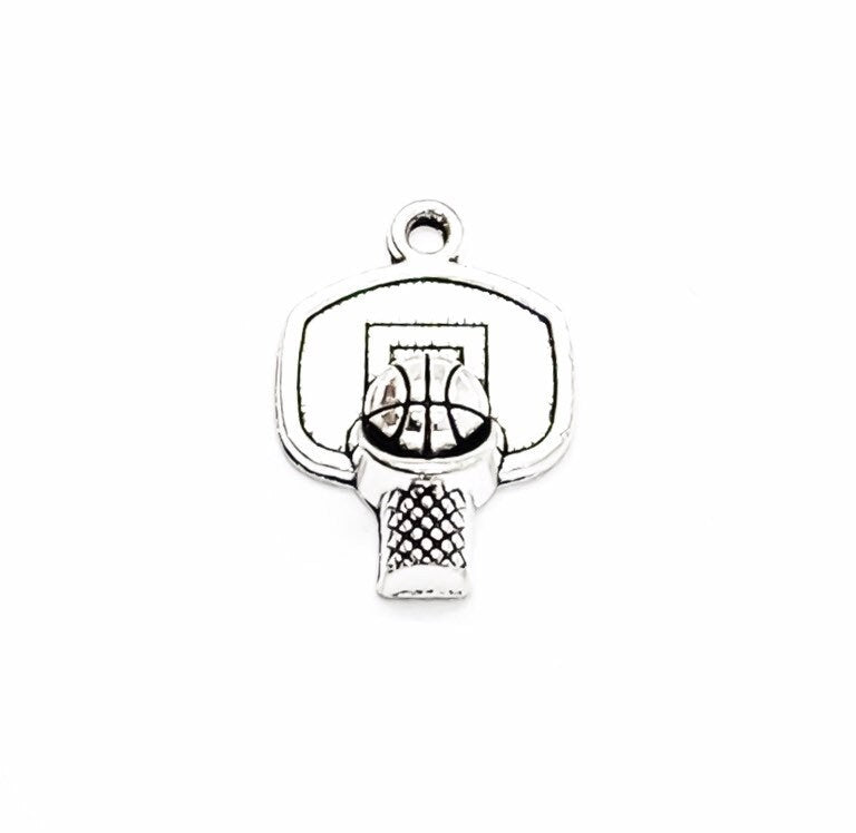 1 Tiny Basketball Net Charm Silver, Basketball Player Charm, Individual Charm, Sport Charms, Gift for Team Coach, Basketball Jewelry, DIY