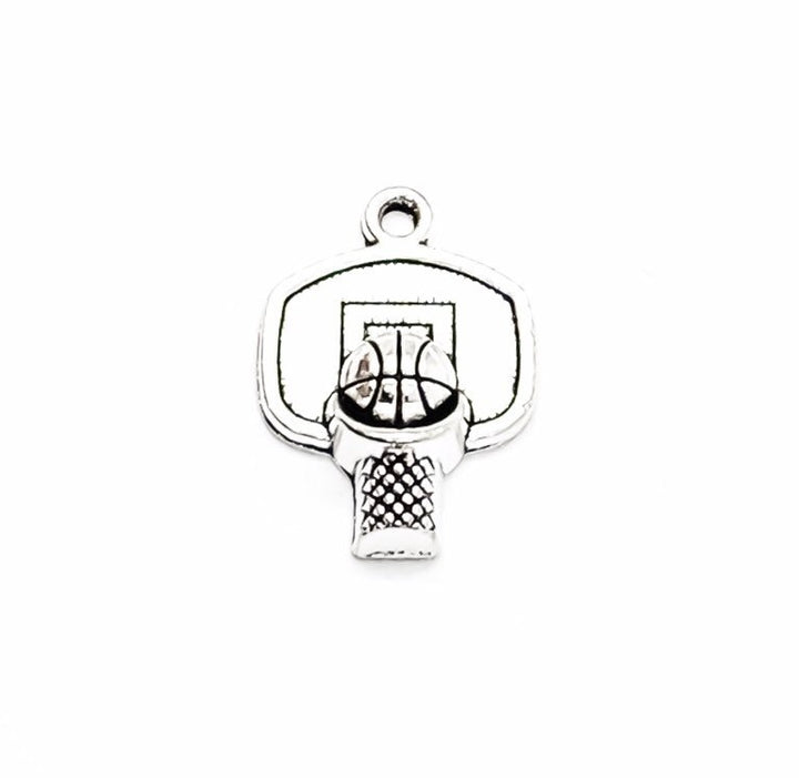 1 Tiny Basketball Net Charm Silver, Basketball Player Charm, Individual Charm, Sport Charms, Gift for Team Coach, Basketball Jewelry, DIY