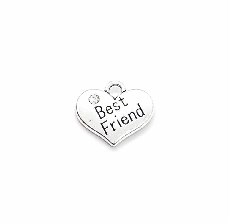 Breloque « Meilleure amie », breloque en forme de cœur, breloque en argent antique avec strass, breloques individuelles, breloque BFF, cadeau pour meilleure amie, bijou à faire soi-même