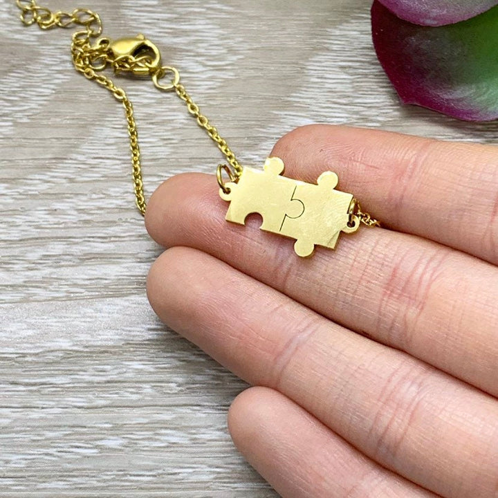 Bracelet double puzzle, cadeau de sensibilisation à l'autisme, bracelet délicat à chaîne puzzle, cadeau pour la fête des mères, cadeau pour un enseignant spécialisé