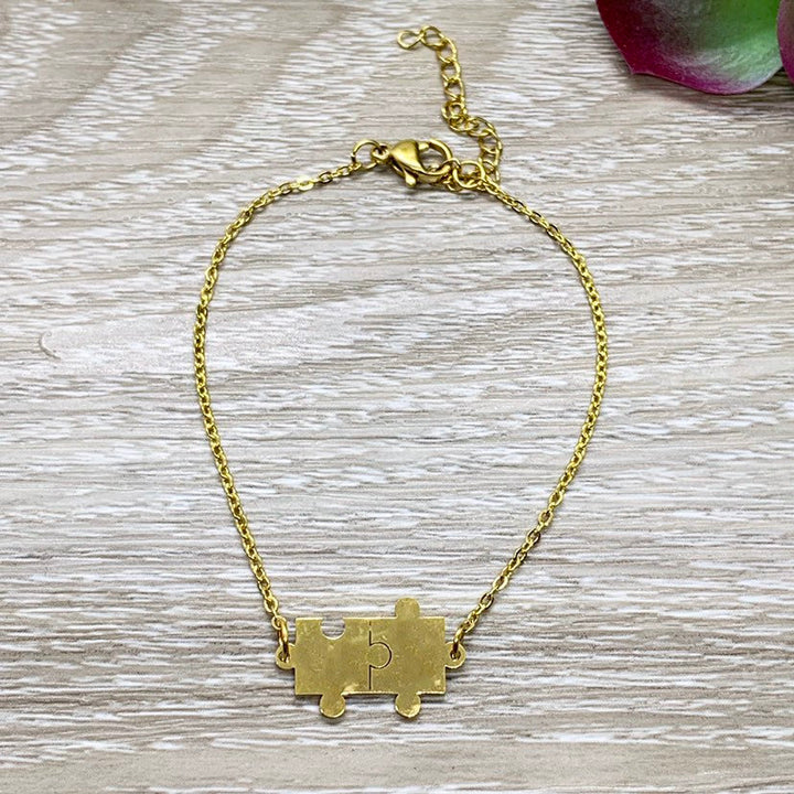 Bracelet double puzzle, cadeau de sensibilisation à l'autisme, bracelet délicat à chaîne puzzle, cadeau pour la fête des mères, cadeau pour un enseignant spécialisé