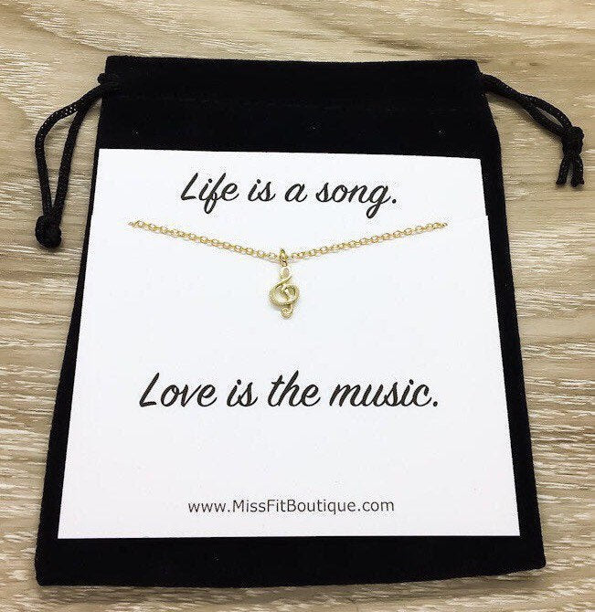« La vie est une chanson », Collier avec pendentif clé de sol miniature, Bijou musical, Cadeau pour musicien, Cadeau d'anniversaire, Cadeau pour professeur de musique