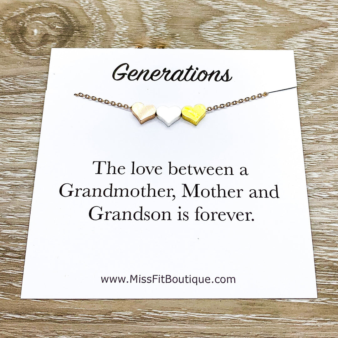 Generations, 3 Hearts Necklace with Card, Gift Box, Grandmother