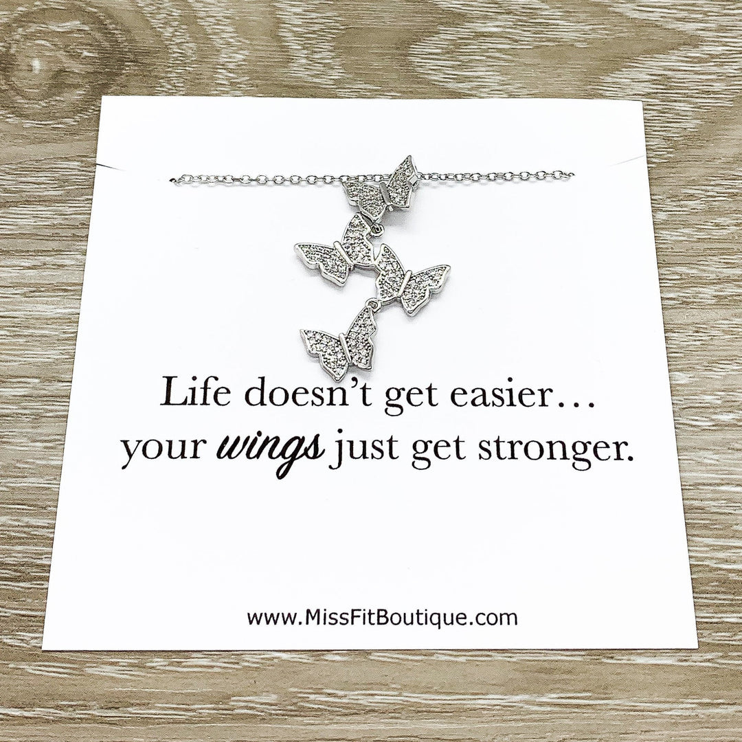 Collier papillon délicat orné de strass, cadeau de nouveau départ, bijou symbole de force, petit cadeau symbolique, cadeau pour belle-fille, anniversaire