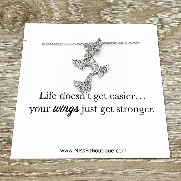 Collier papillon délicat orné de strass, cadeau de nouveau départ, bijou symbole de force, petit cadeau symbolique, cadeau pour belle-fille, anniversaire