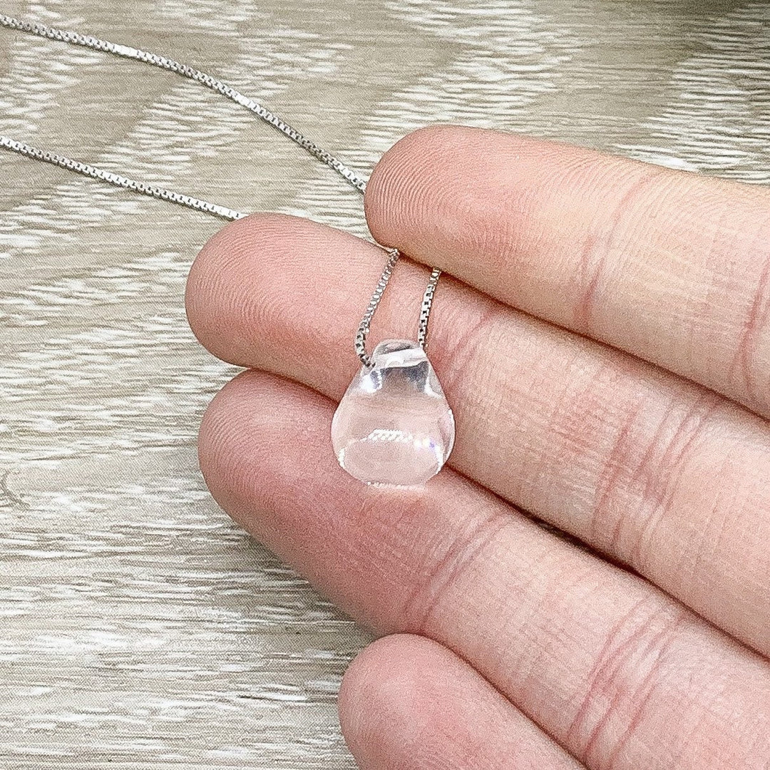 Collier Force, Collier en argent sterling transparent en forme de larme, Reste fort(e), Carte inspirante, Bijou réconfortant, Cadeau « Je pense à toi »