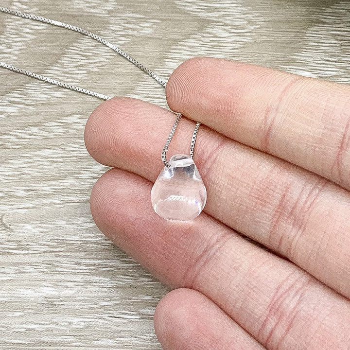 Collier Force, Collier en argent sterling transparent en forme de larme, Reste fort(e), Carte inspirante, Bijou réconfortant, Cadeau « Je pense à toi »
