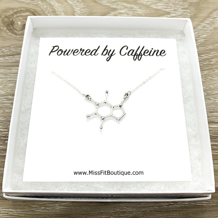 Collier Molécule de Caféine, Alimenté par la Caféine, Cadeau Accro à la Caféine, Bijou Moléculaire, Cadeau Café, Bijou Café, Cadeau de Maman