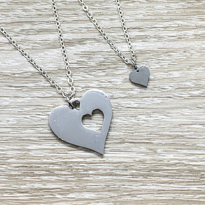 Aunt and Niece, Hearts Necklace Set for 2 with Card, Gift Box, Gold, Silver