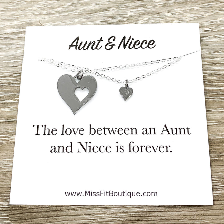 Cadeau pour tante et nièce, ensemble de colliers cœur pour 2 personnes, collier offert par une tante à sa nièce, carte d'anniversaire pour nièce, cadeau de tante, bijoux pour tante
