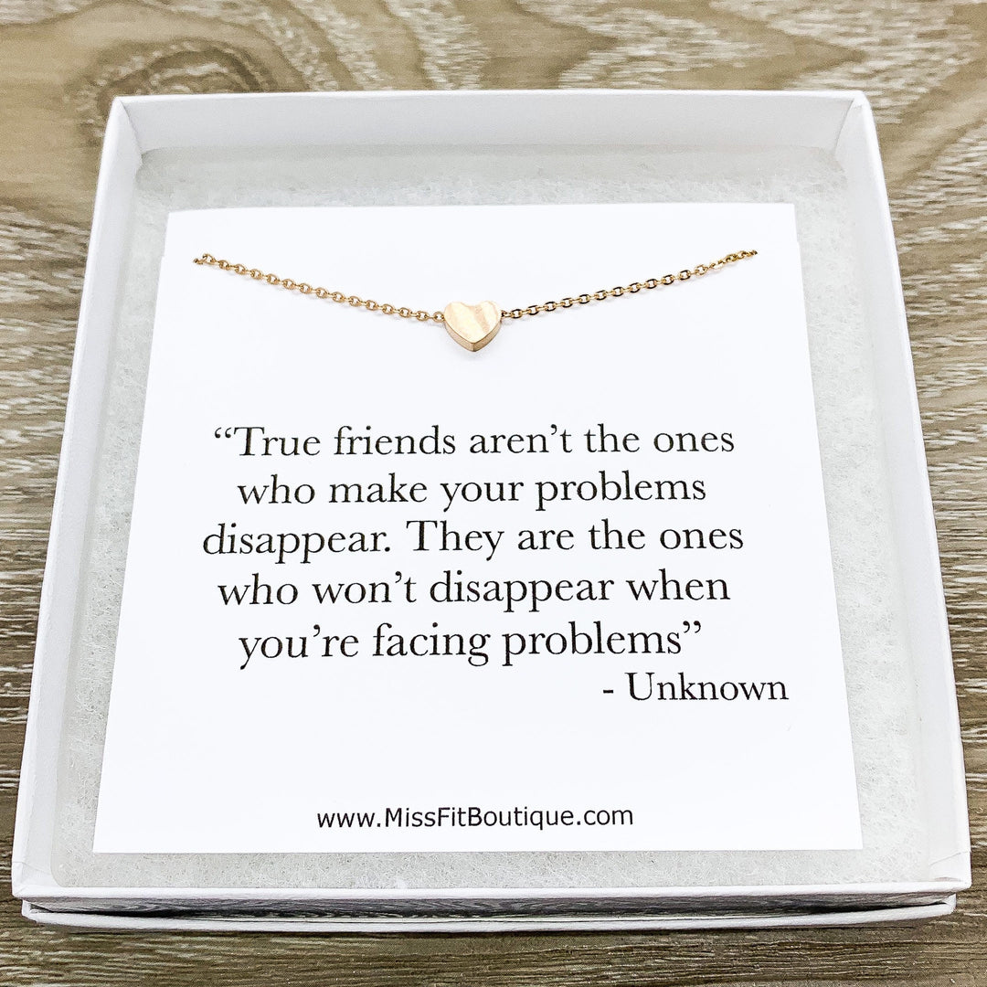 Carte avec citation sur l'amitié véritable, Collier petit cœur, Cadeau simple pour rappeler à son/sa meilleur(e) ami(e), Cadeau pour sa sœur, Je pense à toi