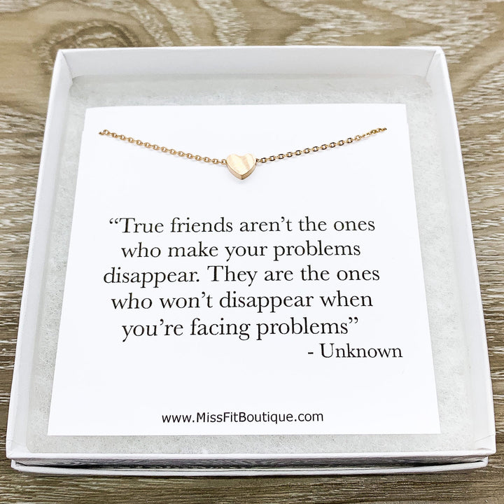 Carte avec citation sur l'amitié véritable, Collier petit cœur, Cadeau simple pour rappeler à son/sa meilleur(e) ami(e), Cadeau pour sa sœur, Je pense à toi
