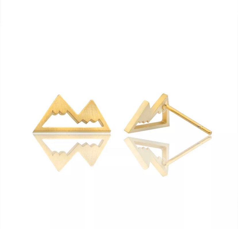 Mountain Peak Stud Earrings, Winter, Silver, Rose Gold