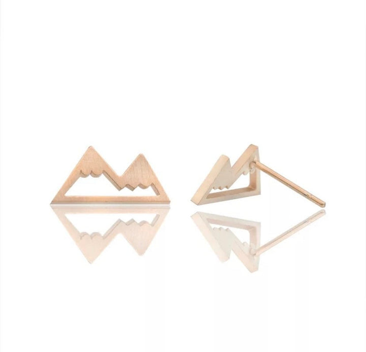 Mountain Peak Stud Earrings, Winter, Silver, Rose Gold