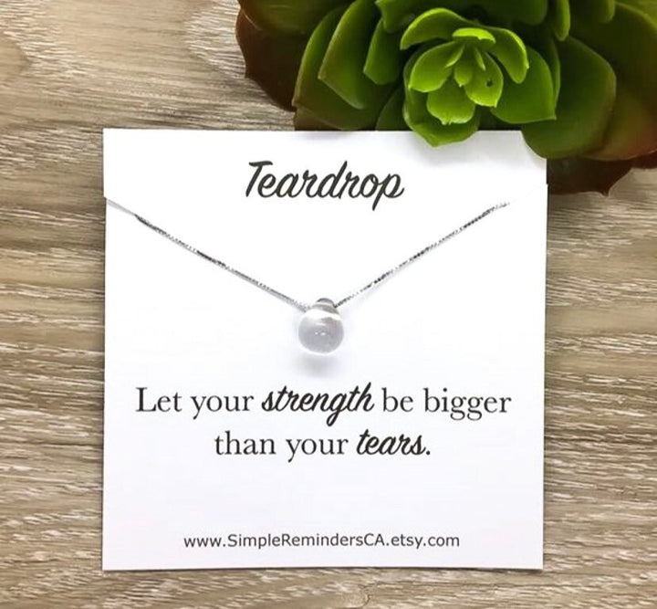 Collier en argent sterling transparent avec pendentif en forme de larme, carte avec citation inspirante, petit cadeau souvenir, pendentif en cristal, bijou réconfortant, je pense à vous