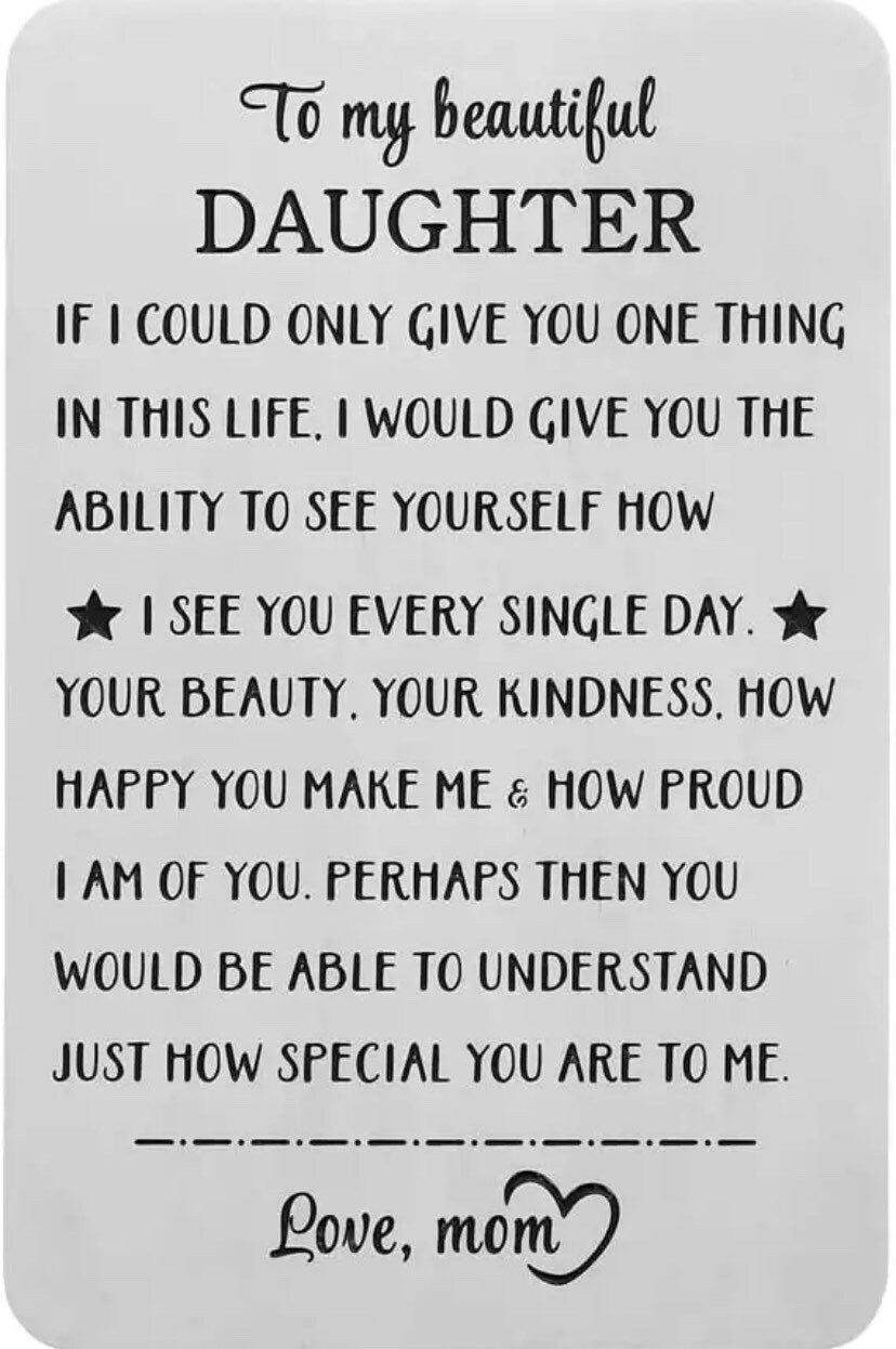 Daughter Wallet Card, Gift from Mom, Stainless Steel, Graduation Gift, Gift for Daughter, Birthday Gift, Simple Reminder, Love Mom