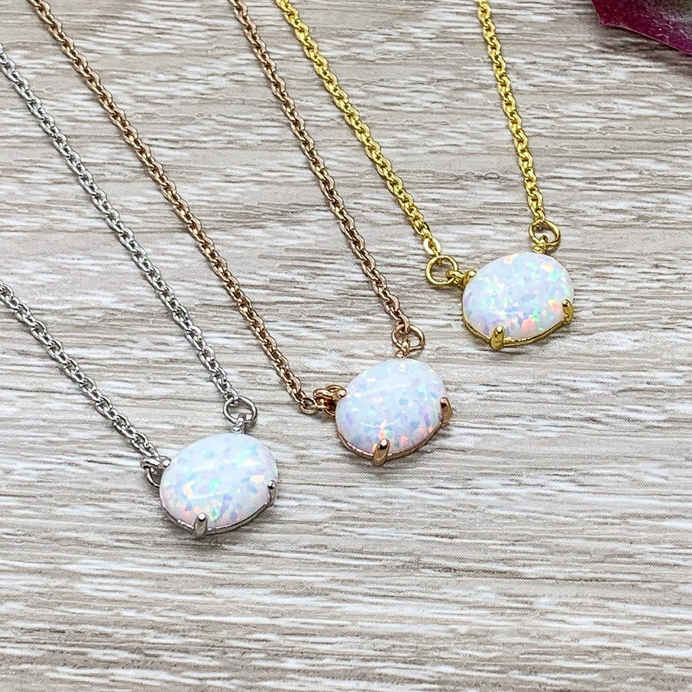 Bonus Mom Gift, Oval Opalite Necklace, Birthstone Pendant, Unbiological Mother Gift, Gift for Stepmother, Other Mother Gift, Birthday Gift