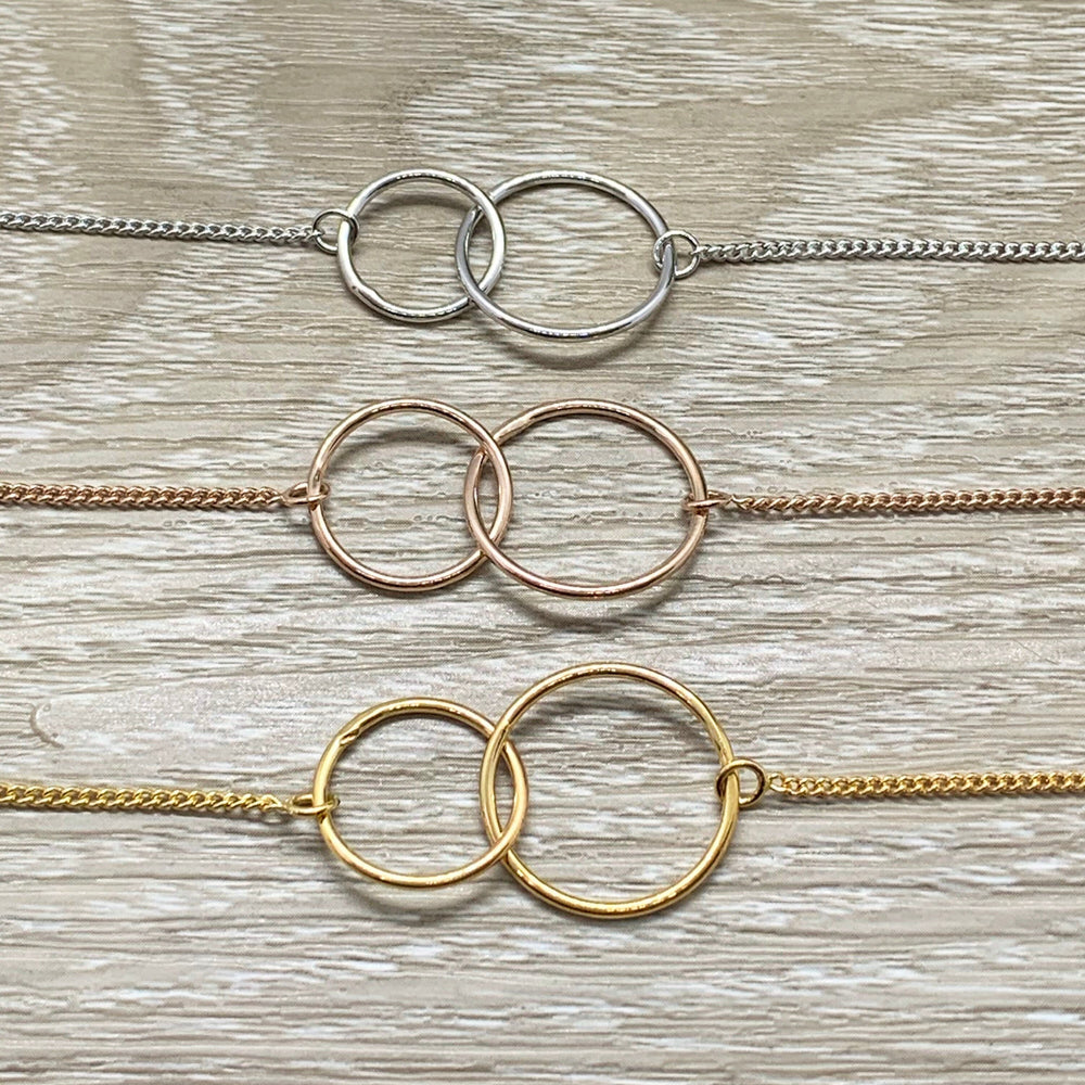 Amazing Coworker, Interlocking Circles Necklace with Card, Gift Box, Rose Gold, Silver