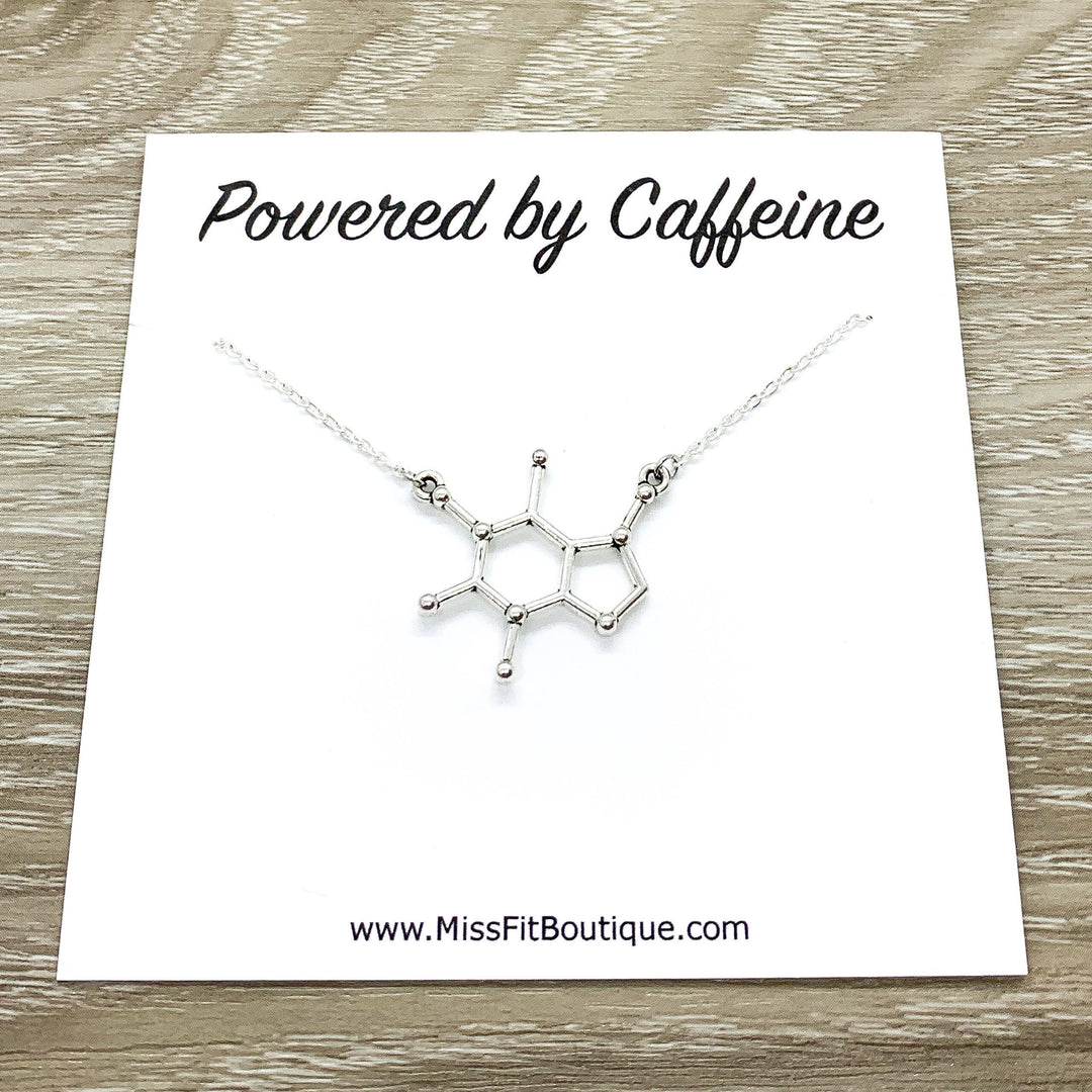Collier Molécule de Caféine, Alimenté par la Caféine, Cadeau Accro à la Caféine, Bijou Moléculaire, Cadeau Café, Bijou Café, Cadeau de Maman