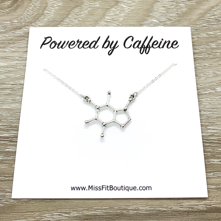 Collier Molécule de Caféine, Alimenté par la Caféine, Cadeau Accro à la Caféine, Bijou Moléculaire, Cadeau Café, Bijou Café, Cadeau de Maman