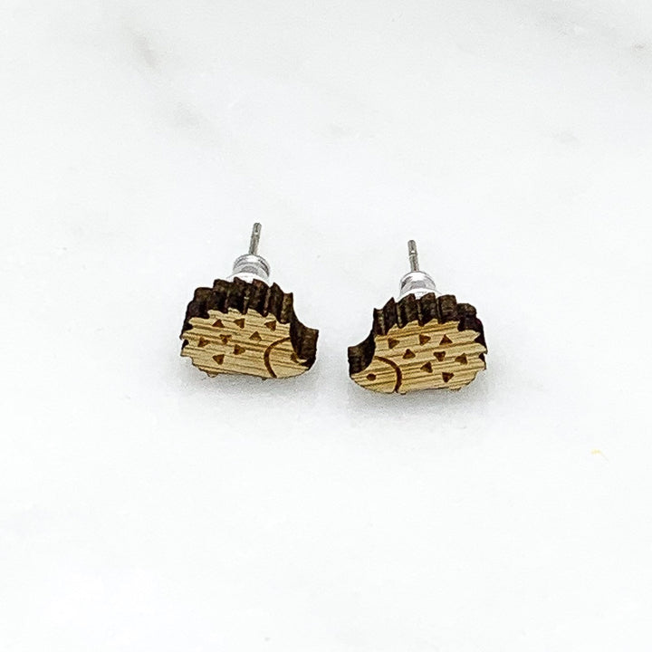 Hedgehog Stud Earrings, Tiny Porcupine Earrings, Animal Lover Jewelry, Cute Wooden Earrings, Unique Jewelry, Gift for Her