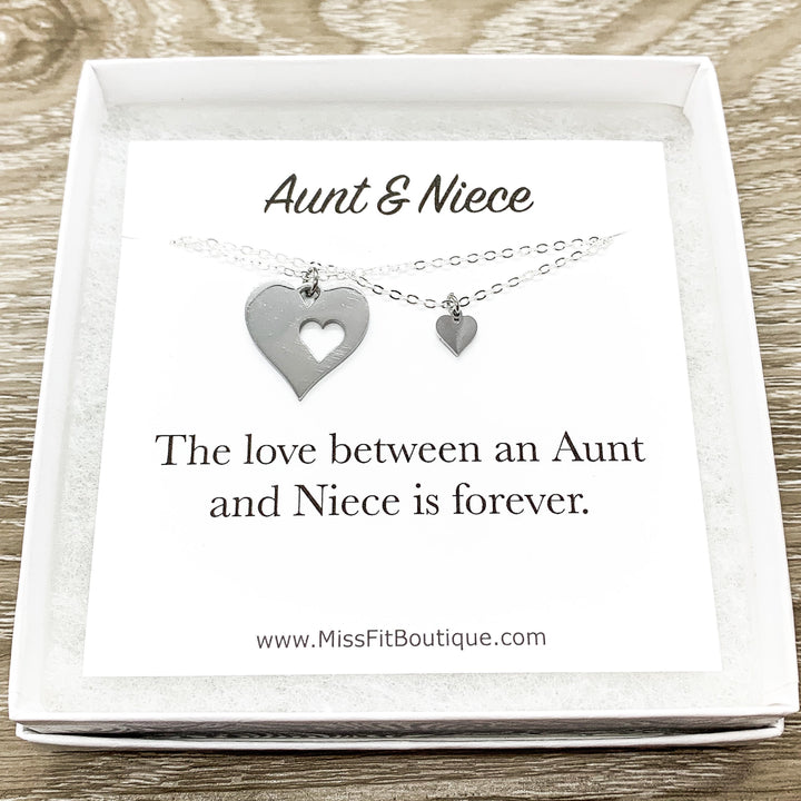 Cadeau pour tante et nièce, ensemble de colliers cœur pour 2 personnes, collier offert par une tante à sa nièce, carte d'anniversaire pour nièce, cadeau de tante, bijoux pour tante