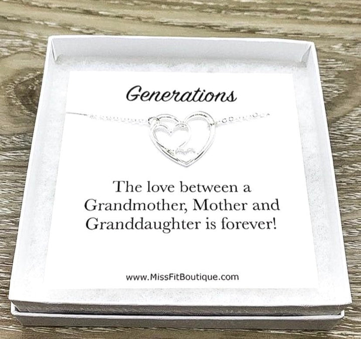 Generations: 3 Silver Hearts Necklace with Card, Gift Box