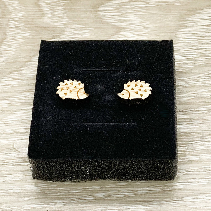 Hedgehog Stud Earrings, Tiny Porcupine Earrings, Animal Lover Jewelry, Cute Wooden Earrings, Unique Jewelry, Gift for Her
