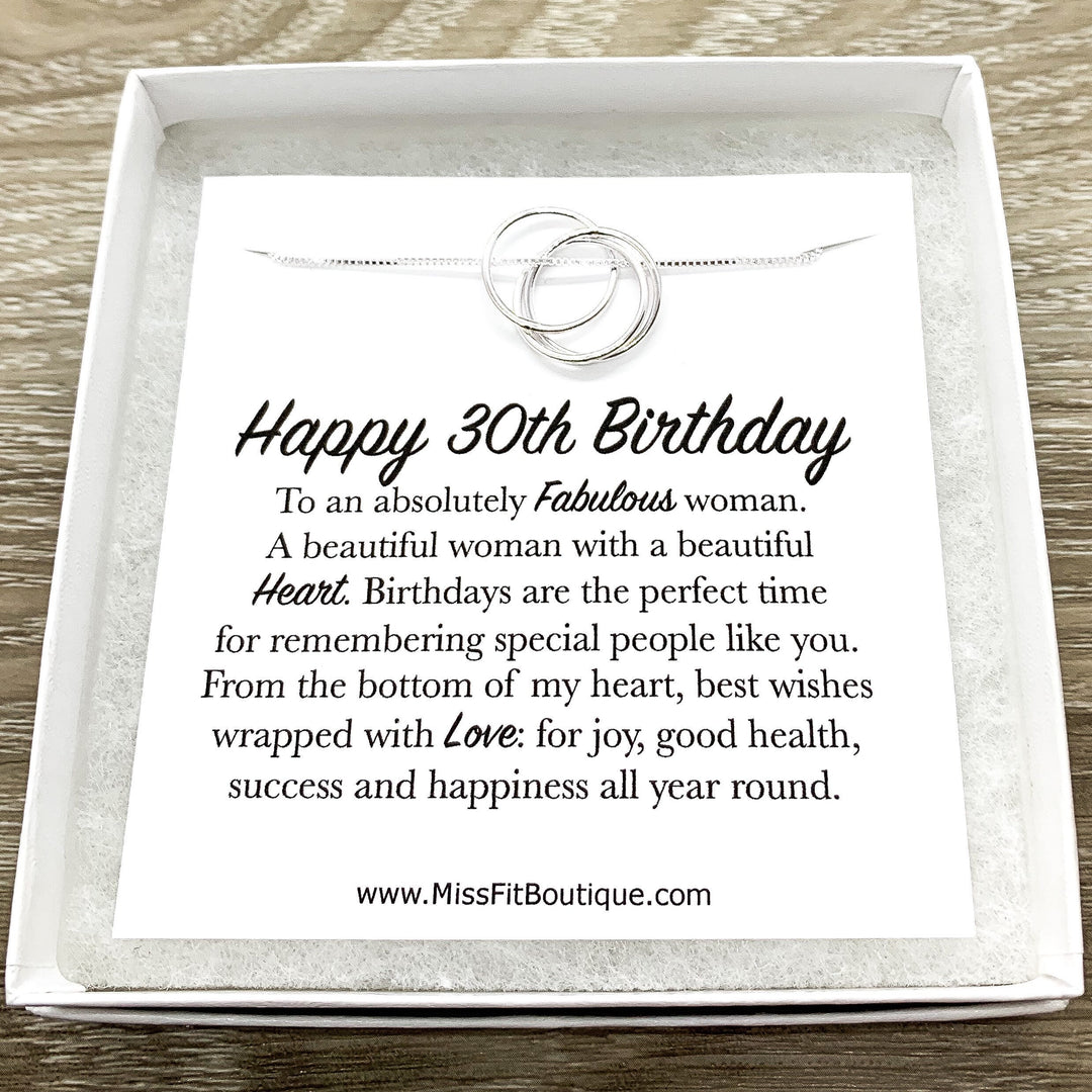 Happy 30th Birthday Gift, Three Eternal Rings Necklace, Happy Birthday Card, Gift for Her, Jewelry for Women, Sister, Friend, Mother, Aunt