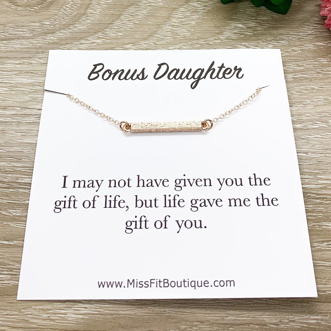Bonus Daughter Necklace, Rose Gold Bar Necklace, Gift for Stepdaughter, Meaningful Jewelry, Gift from Step Mom, Birthday Gift