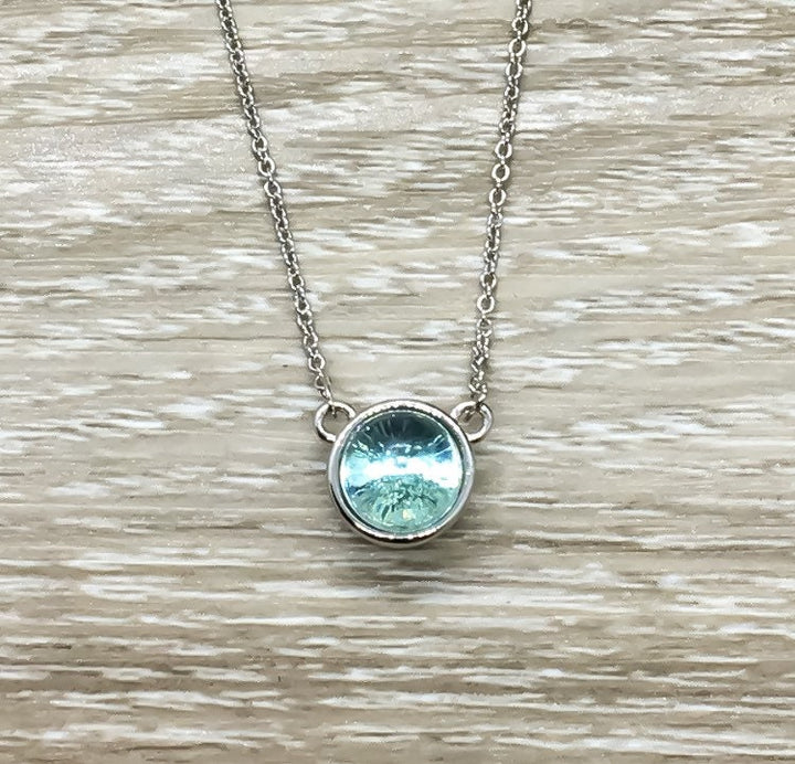 Cadeau pour sœur, Collier en cristal turquoise, Collier rond en argent sterling, Bijou minimaliste, Cadeau sentimental, Collier délicat avec carte