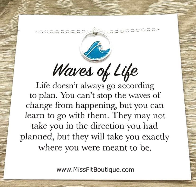 Collier Vague Bleue, Citation sur les Vagues de la Vie, Cadeau Inspirant, Cadeau Exaltant, Collier Amoureux de la Plage, Cadeau Tropical, Collier Océan