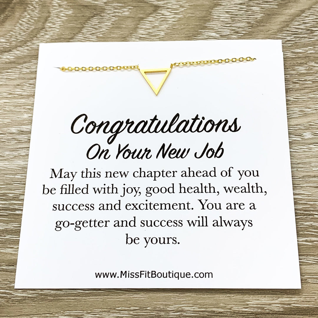 Congratulations Card, New Job Gift, Tiny Triangle Necklace, Work Promotion Gift, New Beginning Gift, Gift for Coworker, Colleague Gift