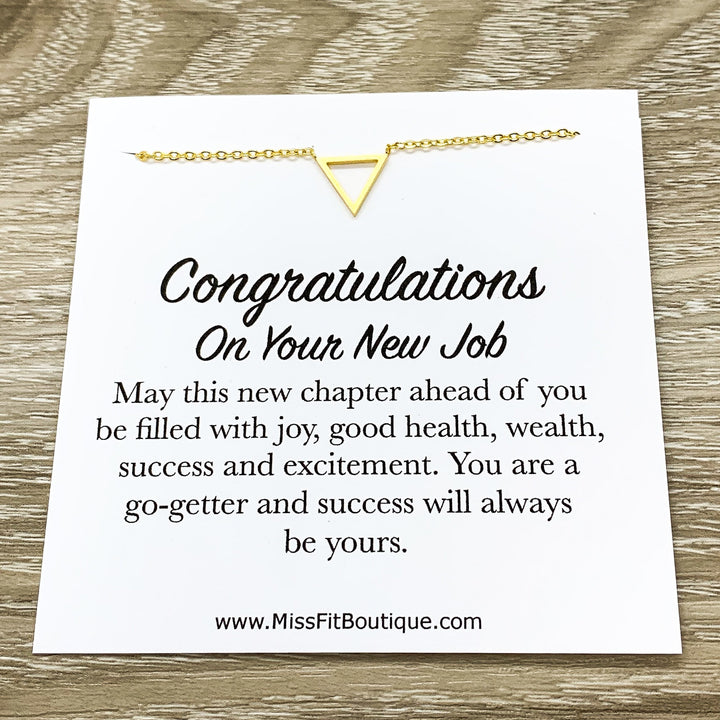 Congratulations Card, New Job Gift, Tiny Triangle Necklace, Work Promotion Gift, New Beginning Gift, Gift for Coworker, Colleague Gift