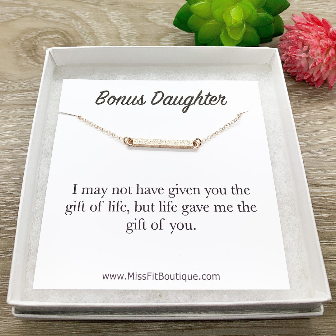 Bonus Daughter Necklace, Rose Gold Bar Necklace, Gift for Stepdaughter, Meaningful Jewelry, Gift from Step Mom, Birthday Gift