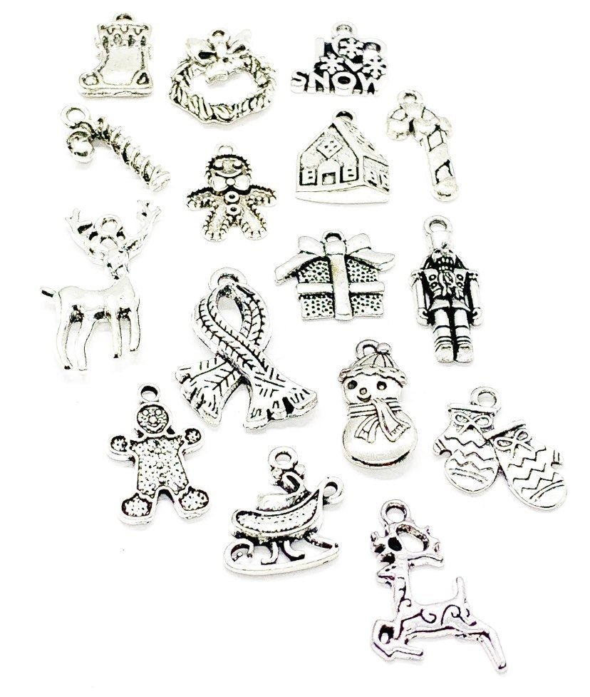 Ultimate Christmas Charms Lot, Christmas Wreath Charm, Reindeer Charm, Bulk Holiday Charms, Stocking Filler Gift, Xmas Charms