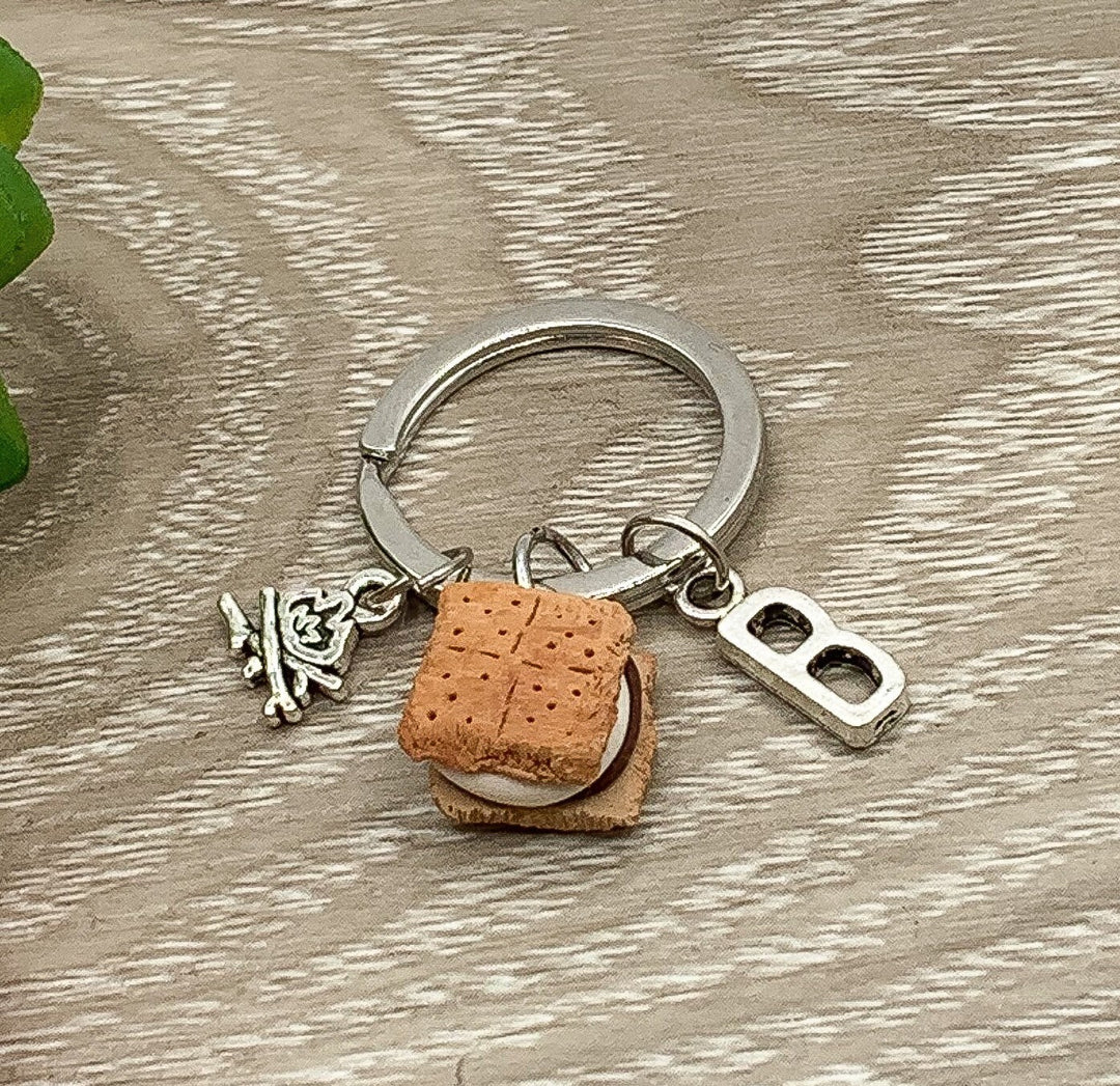 Porte-clés S'mores, Porte-clés Camping, Breloque Feu de Camp, Mini S'mores, Breloques Nourriture Miniatures, Breloque Biscuit Mignonne, Bijoux Nourriture