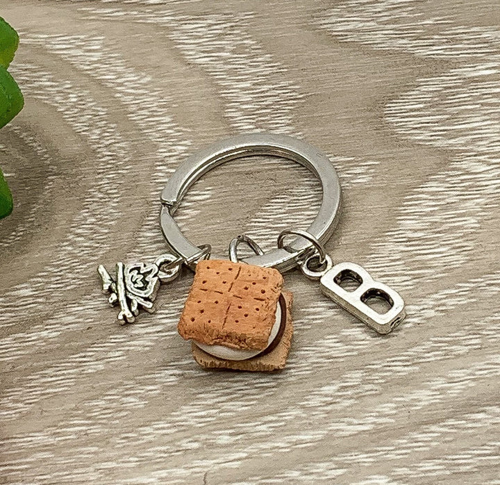 Porte-clés S'mores, Porte-clés Camping, Breloque Feu de Camp, Mini S'mores, Breloques Nourriture Miniatures, Breloque Biscuit Mignonne, Bijoux Nourriture
