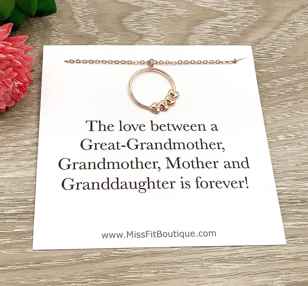 Four Hearts Necklace, Four Generations Gift, Great Grandmother Gift, Minimalist Necklace, Mother Necklace, Gift for Grandma, Meaningful Gift