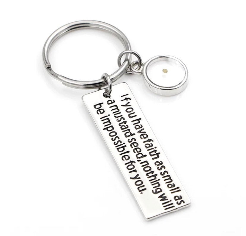 Porte-clés « Foi comme une graine de moutarde », verset biblique Matthieu 17:20, porte-clés « Crois », cadeau pour marraine, cadeau pour les femmes ayant vécu l'infertilité, survivante de la FIV