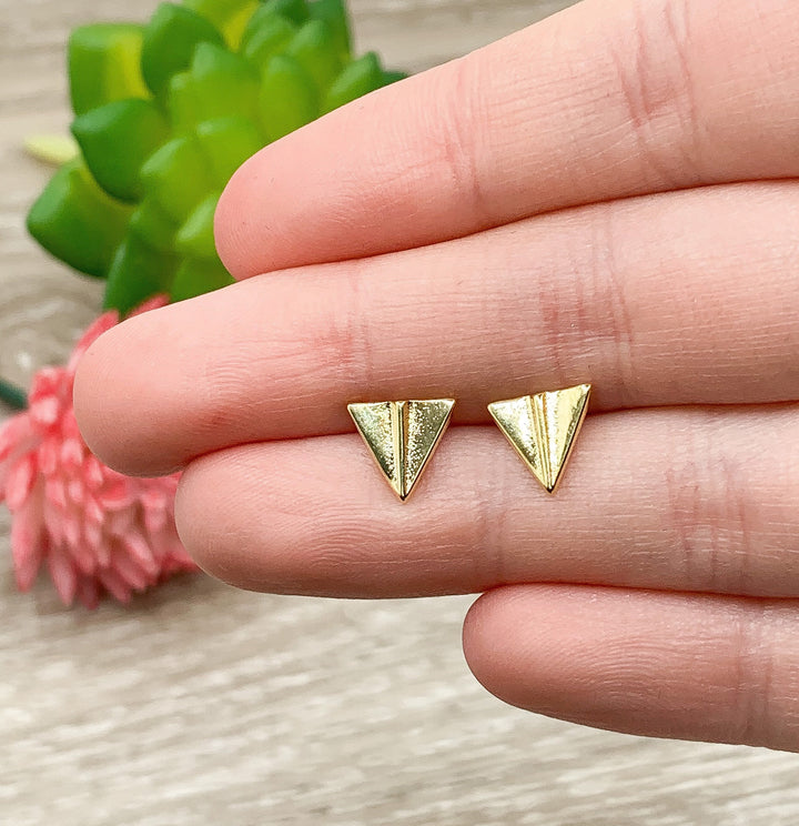 Tiny Paper Airplane Earrings, Plane Stud Earrings Rose Gold, Minimalist Jewelry, Gift for Traveler, Travel Gift, Cute Flight Attendant Gift