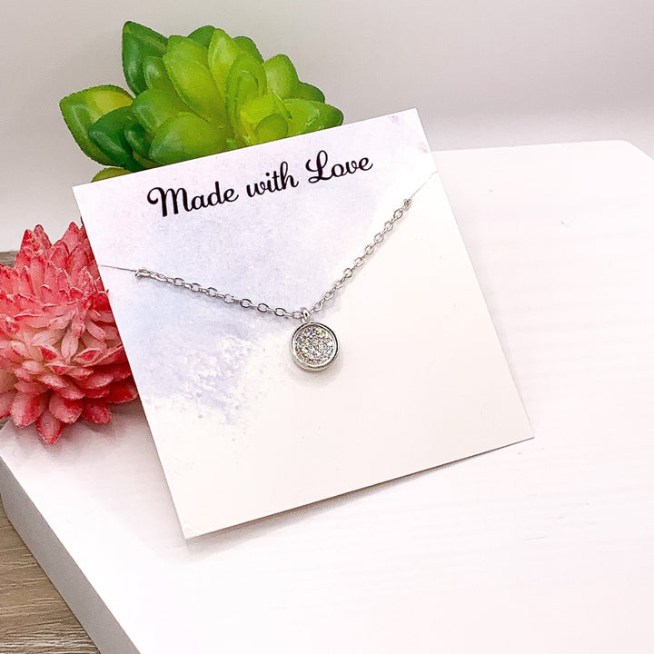 Tiny Round CZ Necklace Sterling Silver, Cubic Zirconia Jewelry, Dainty Necklace for Women, Daughter Gift, Bridal Gift, Bridesmaid Necklace