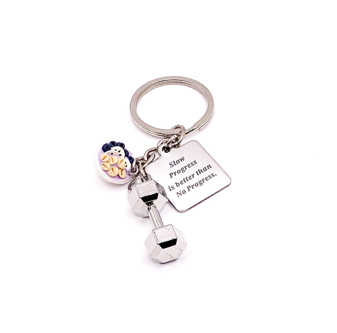 Porte-clés bol de smoothie, cadeau fitness, la lenteur est préférable, mode de vie sain, breloque haltère, cadeau de motivation pour le sport, coach personnel